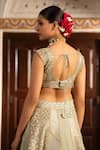 Shop_Neha Khullar_Green Organza Mirrors, Zari Plunge Neck Zardozi Lehenga Set 