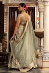 Neha Khullar_Green Organza Mirrors, Zari Plunge Neck Zardozi Lehenga Set _Online_at_Aza_Fashions