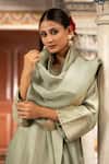 Buy_Neha Khullar_Green Organza Mirrors, Zari V-neck Silk Chanderi Kurta Set _Online_at_Aza_Fashions