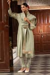 Neha Khullar_Green Organza Mirrors, Zari V-neck Silk Chanderi Kurta Set _at_Aza_Fashions