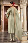 Neha Khullar_Green Organza Mirrors, Zari V-neck Silk Chanderi Kurta Set _Online_at_Aza_Fashions