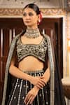 Shop_Neha Khullar_Black Mirrors, Zari Round Neck Zardozi Lehenga Set _Online_at_Aza_Fashions