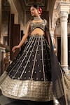 Neha Khullar_Black Mirrors, Zari Round Neck Zardozi Lehenga Set _at_Aza_Fashions