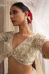 Shop_Neha Khullar_Ivory Silk Mirrors, Zari V-neck Zardozi Work Lehenga Set _Online_at_Aza_Fashions