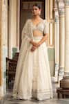 Buy_Neha Khullar_Ivory Silk Mirrors, Zari V-neck Zardozi Work Lehenga Set _at_Aza_Fashions