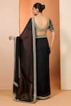 Neha Khullar_Black Shantoon Mirrors, Zari V-neck Zardozi Saree With Blouse _Online_at_Aza_Fashions