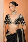 Shop_Neha Khullar_Black Shantoon Mirrors, Zari V-neck Zardozi Saree With Blouse _Online_at_Aza_Fashions