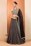 Buy_Neha Khullar_Black Zari, Mirrors Round Neck Zardozi Lehenga Set _at_Aza_Fashions