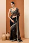Buy_Neha Khullar_Black Embroidery, Mirrors, Zari Square Neck Zardozi Saree With Blouse _at_Aza_Fashions