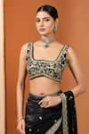 Neha Khullar_Black Embroidery, Mirrors, Zari Square Neck Zardozi Saree With Blouse _Online_at_Aza_Fashions