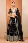 Buy_Neha Khullar_Black Mirrors, Zari Plunge Neck Zardozi Work Lehenga Set _at_Aza_Fashions
