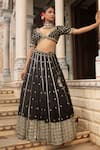 Shop_Neha Khullar_Black Mirrors, Zari Plunge Neck Zardozi Work Lehenga Set _Online_at_Aza_Fashions