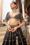 Neha Khullar_Black Mirrors, Zari Plunge Neck Zardozi Work Lehenga Set _at_Aza_Fashions