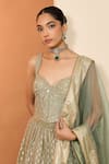 Neha Khullar_Green Organza Mirrors, Zari Sweetheart Designer Banarasi Chanderi Lehenga Set _Online_at_Aza_Fashions