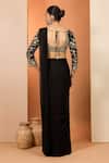 Shop_Neha Khullar_Black Zari, Embroidery, Mirrors V-neck Zardozi Pre-draped Saree With Blouse _at_Aza_Fashions