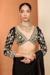 Buy_Neha Khullar_Black Zari, Embroidery, Mirrors V-neck Zardozi Pre-draped Saree With Blouse _Online_at_Aza_Fashions