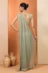 Shop_Neha Khullar_Green Zari, Embroidery Round Neck Mirror Zardozi Pre-draped Saree With Blouse _at_Aza_Fashions