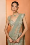 Buy_Neha Khullar_Green Zari, Embroidery Round Neck Mirror Zardozi Pre-draped Saree With Blouse _Online_at_Aza_Fashions