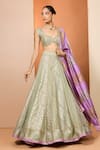 Buy_Neha Khullar_Green Mirrors, Zari Round Neck Zardozi Lehenga Set _at_Aza_Fashions