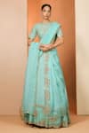 Buy_Neha Khullar_Sky Blue Zari, Mirrors Round Neck Zardozi Lehenga Set _at_Aza_Fashions