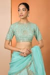 Buy_Neha Khullar_Sky Blue Zari, Mirrors Round Neck Zardozi Lehenga Set _Online_at_Aza_Fashions