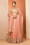 Buy_Neha Khullar_Orange Mirrors, Zari V-neck Designer Zardozi Lehenga Set _at_Aza_Fashions