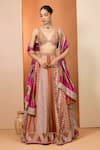 Buy_Neha Khullar_Orange Mirrors, Zari V-neck Zardozi Lehenga Set _at_Aza_Fashions