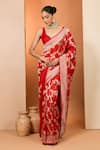 Buy_Neha Khullar_Red Embroidery Pure Silk Designer Saree With Unstitched Blouse _at_Aza_Fashions
