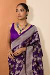 Buy_Neha Khullar_Purple Embroidery Designer Pure Silk Saree With Unstitched Blouse _Online_at_Aza_Fashions