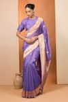 Buy_Neha Khullar_Purple Kora Organza Saree With Unstitched Blouse _at_Aza_Fashions