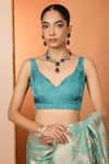 Neha Khullar_Green Designer Sea Silk Saree With Unstitched Blouse _Online_at_Aza_Fashions