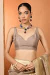 Neha Khullar_Brown Kora Organza Saree With Unstitched Blouse Piece _Online_at_Aza_Fashions