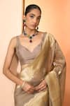 Buy_Neha Khullar_Brown Kora Organza Saree With Unstitched Blouse Piece _Online_at_Aza_Fashions