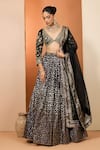Buy_Neha Khullar_Black Organza Mirrors, Zari V-neck Zardozi Lehenga Set _at_Aza_Fashions