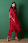 Buy_Priti Prashant_Red Silk Embroidery Split V-neck Radiance Kurta And Pant Co-ord Set _Online_at_Aza_Fashions