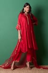 Buy_Priti Prashant_Red Silk, Organza Embroidery Collared Radiance Kurta Set With Dupatta _at_Aza_Fashions