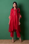 Buy_Priti Prashant_Red Silk, Organza Embroidery Collared Radiance Kurta Set With Dupatta _Online_at_Aza_Fashions