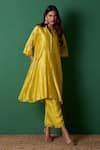 Buy_Priti Prashant_Yellow Silk Embroidery Collared Radiance Kurta Set _Online_at_Aza_Fashions