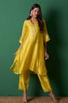 Buy_Priti Prashant_Yellow Silk, Organza Embroidery Collared Radiance Kurta Set With Dupatta _Online_at_Aza_Fashions