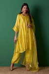 Buy_Priti Prashant_Yellow Silk, Organza Embroidery Collared Radiance Kurta Set With Dupatta _at_Aza_Fashions