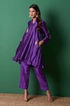 Priti Prashant_Purple Silk Embroidery Collared Paradise Kurta Set _Online_at_Aza_Fashions
