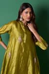 Priti Prashant_Green Silk Embroidery Collared Mehendi Kurta Pant Set _Online_at_Aza_Fashions