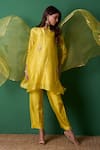 Buy_Priti Prashant_Yellow Silk, Organza Embroidery Mandarin Collar Paradise Kurta Set With Dupatta _at_Aza_Fashions