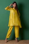 Priti Prashant_Yellow Silk, Organza Embroidery Mandarin Collar Paradise Kurta Set With Dupatta _at_Aza_Fashions