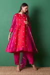 Buy_Priti Prashant_Pink Silk, Organza Embroidery Round Neck Delight Red Kurta Set With Dupatta _at_Aza_Fashions