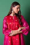 Priti Prashant_Pink Silk, Organza Embroidery Round Neck Delight Red Kurta Set With Dupatta _at_Aza_Fashions