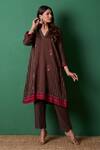 Buy_Priti Prashant_Brown V-neck Glee Kurta Set _at_Aza_Fashions