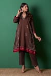 Priti Prashant_Brown Embroidery V-neck Glee Kurta Set With Dupatta _Online_at_Aza_Fashions