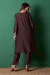 Shop_Priti Prashant_Brown Embroidery V-neck Glee Kurta Set With Dupatta _at_Aza_Fashions