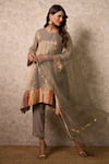 Buy_Priti Prashant_Gray Tissue, Crepe, Organza Embroidery Round Zing Grey Kurta Set With Dupatta _at_Aza_Fashions